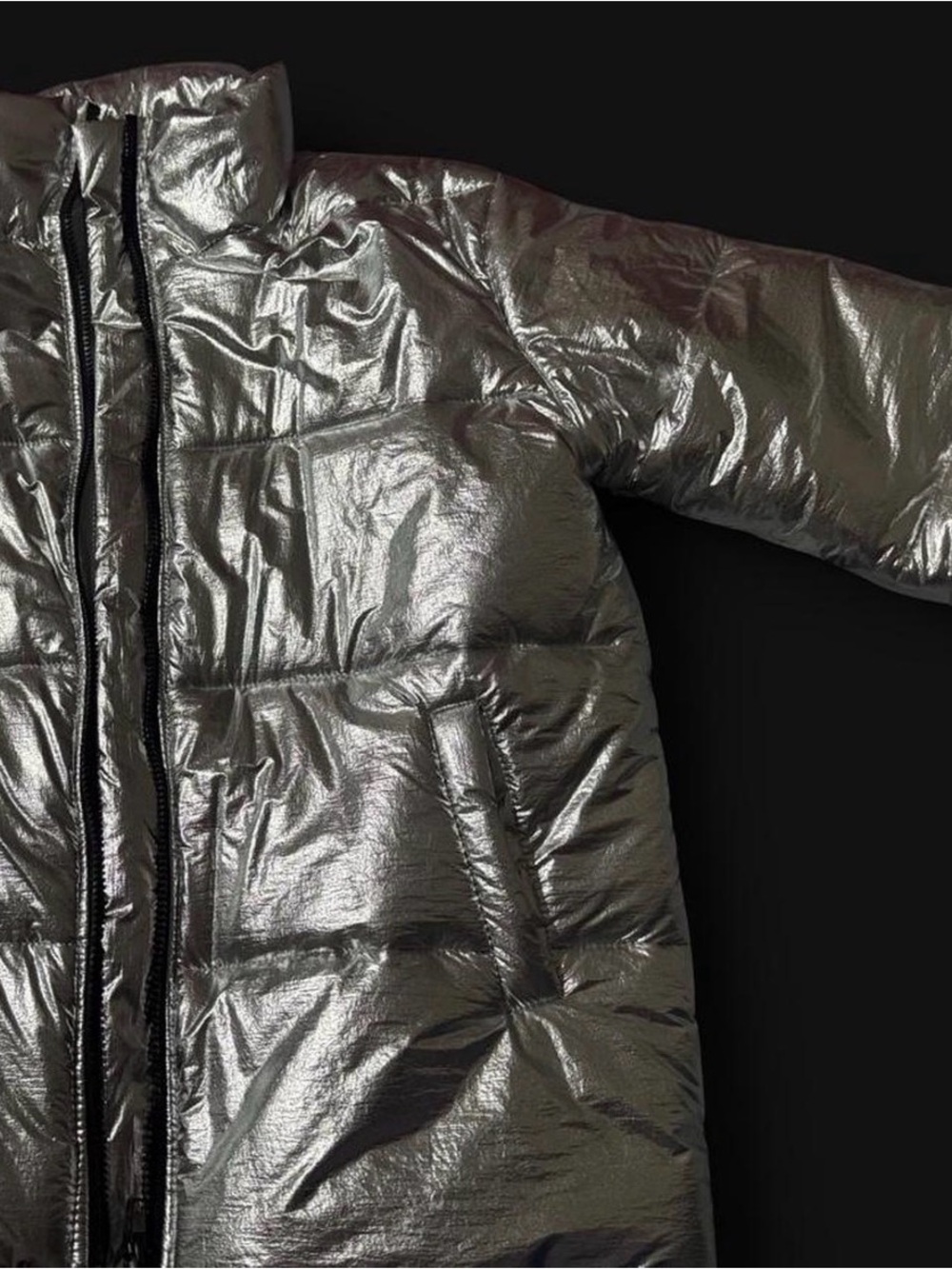 SHEIN Metallic Silver Quilted Puffer Jacket